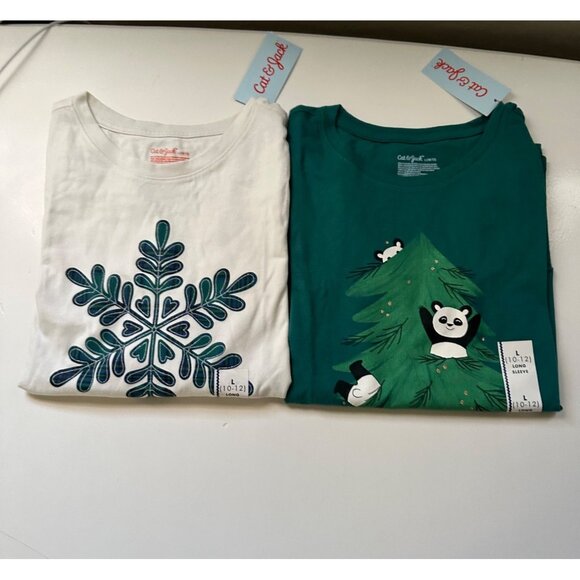 Cat & Jack Little Girls long sleeve graphic tee’s set of 2 size L (10/12) NWT - Picture 1 of 5